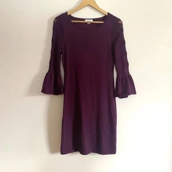 Calvin Klein Bell Sleeve Purple Sweater Dress - Picture 3 of 12